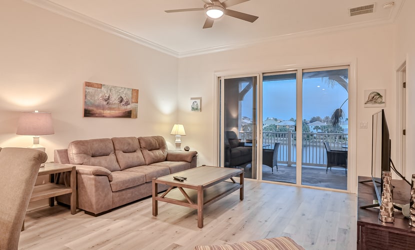 Elegant waterfront condo with central AC, balcony, and shared pools & hot tubs