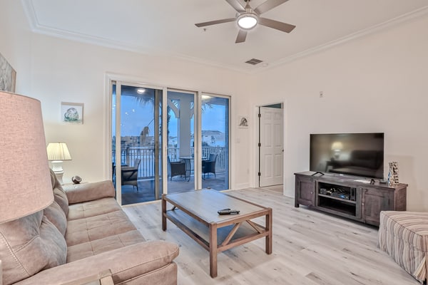 Elegant waterfront condo with central AC, balcony, and shared pools & hot tubs