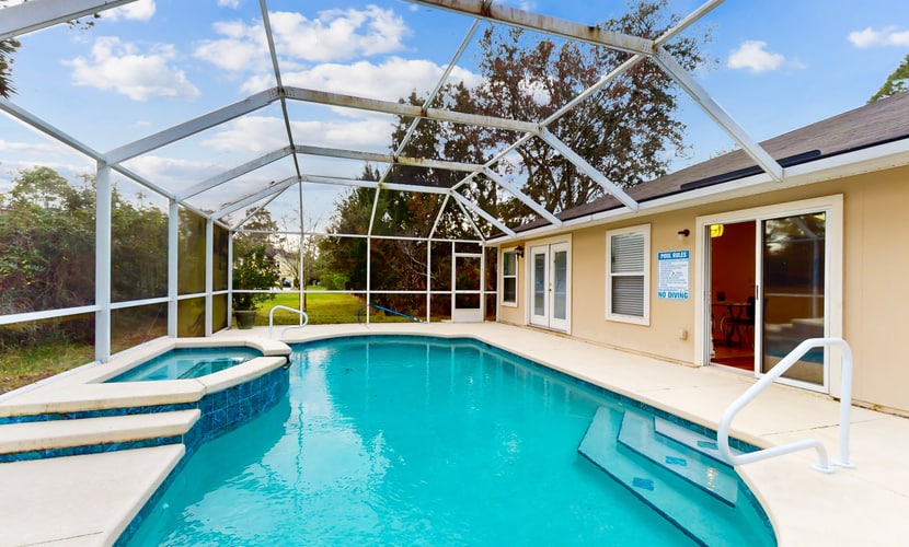 Sunny home with private pool, fireplace, patio, grill, W/D, AC