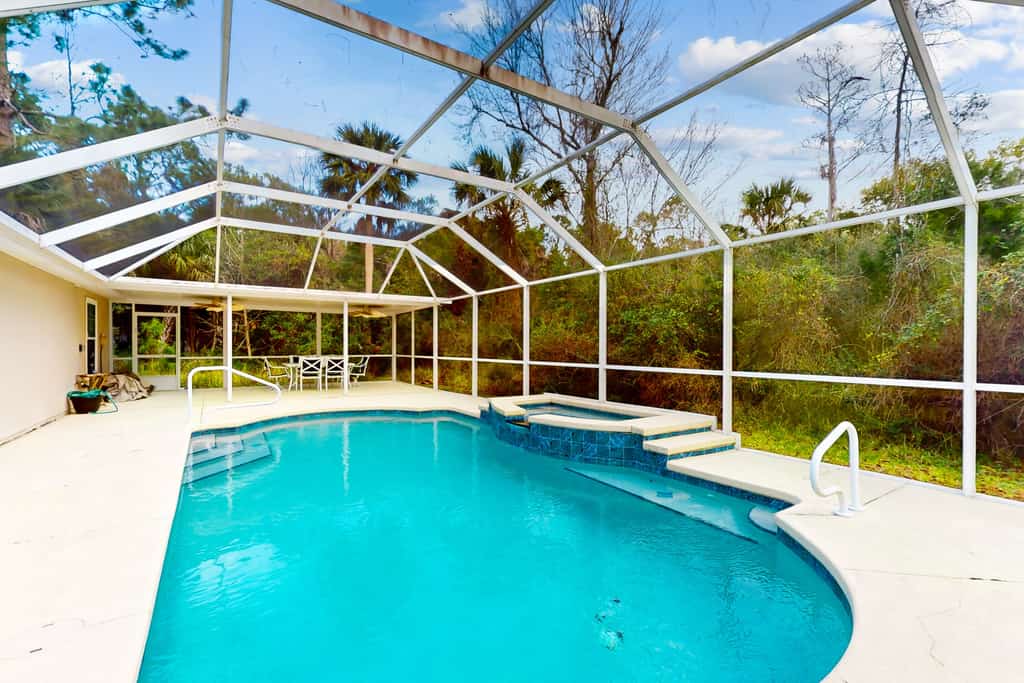 Sunny home with private pool, fireplace, patio, grill, W/D, AC