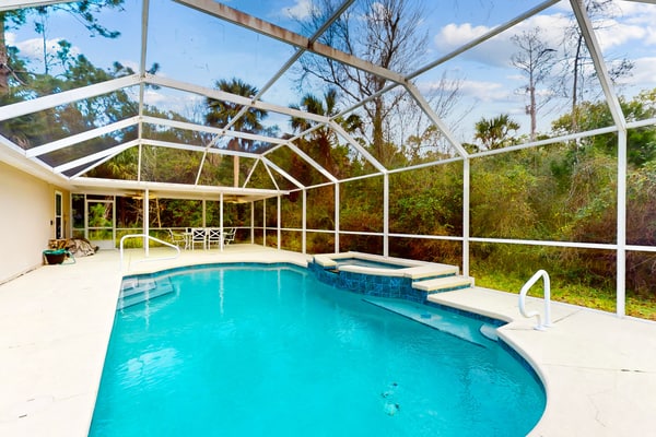 Sunny home with private pool, fireplace, patio, grill, W/D, AC