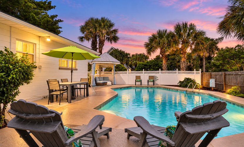 Beach house & backyard oasis with private pool - short walk to beach