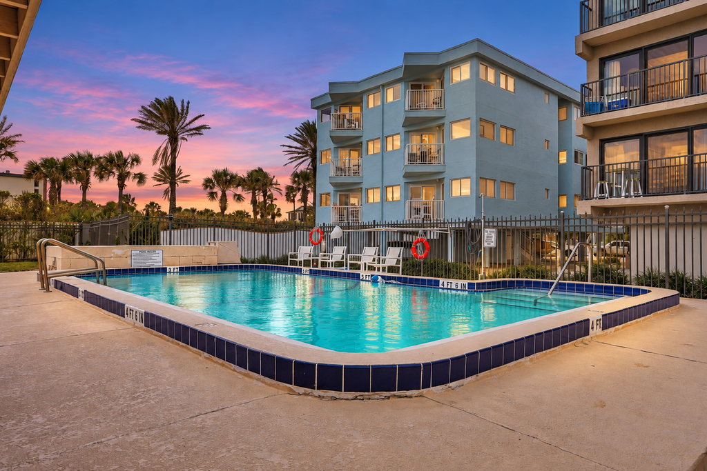 Modern condo ocean views, pool, & beach access