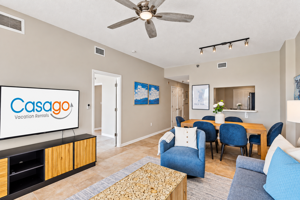 Oceanfront condo with large patio, direct water access, pool, central AC, & W/D