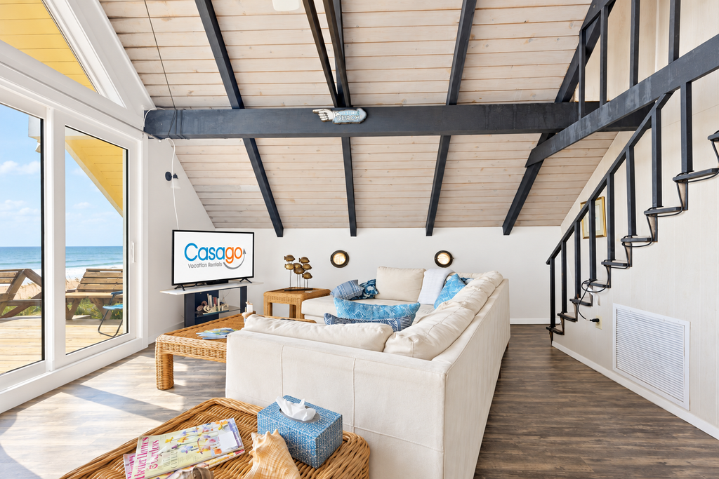 A-frame beach house steps from the ocean with deck & central AC
