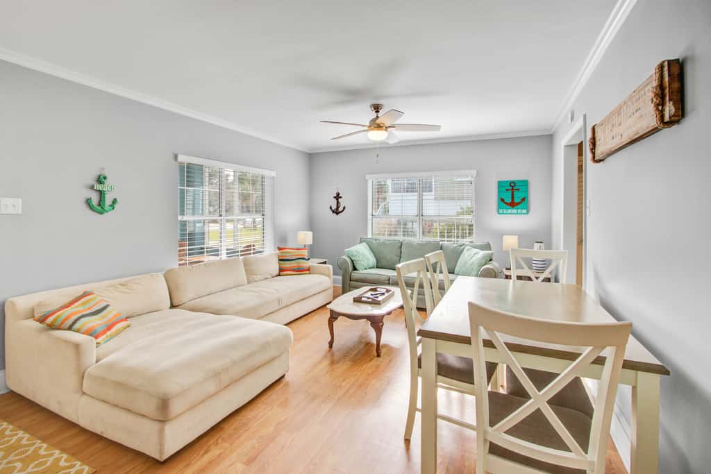 Dog-friendly, ocean-view getaway with grill, deck, beach access & basketball
