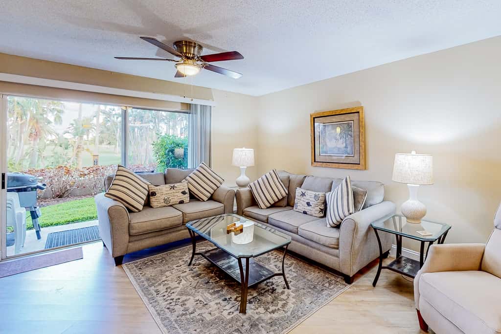 Ground floor condo with golf course views pool and beach access