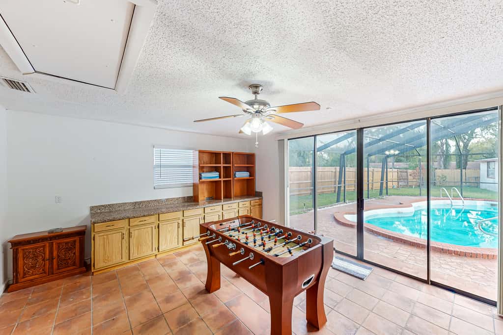 Conveniently located home with private pool patio foosball and private WD