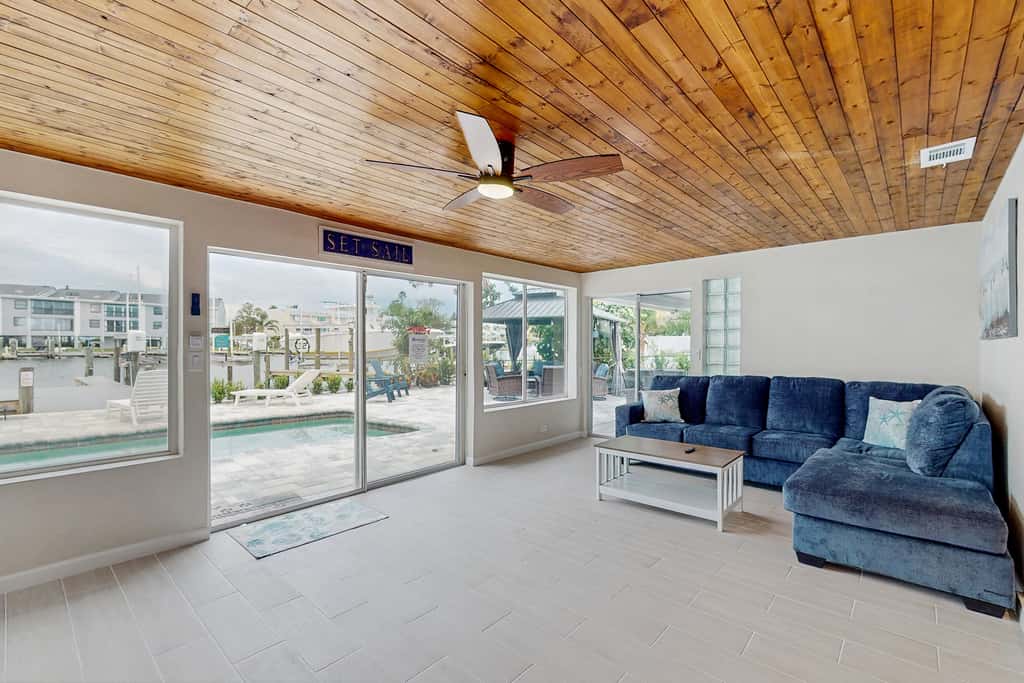 Waterfront home with private pool deck and patio 1/2 mile to the beach