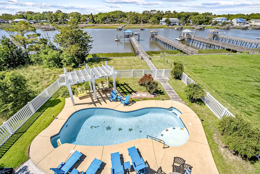 Waterfront house with panoramic sound views, private pool, jetted tub, & decks