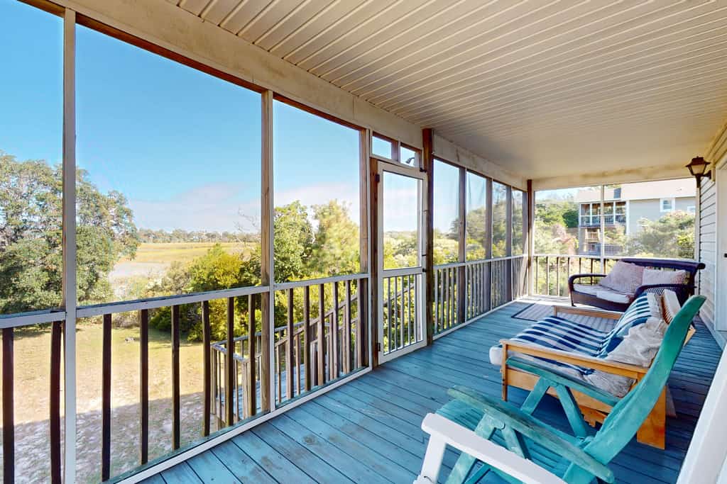 Marsh-View Escape: Walk to Beach | Marsh-View Escape with Screened Porch & Outdoor Shower
