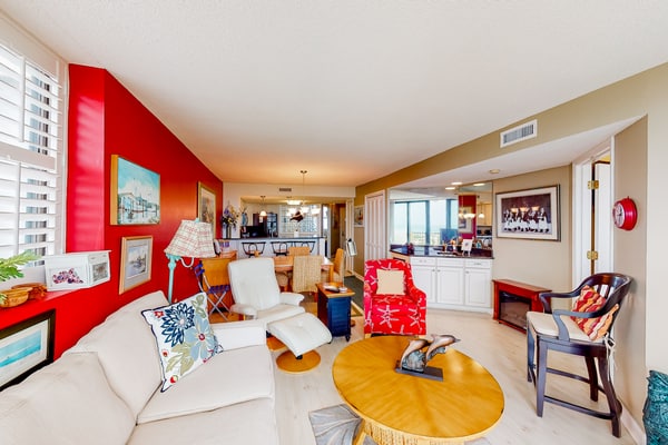 Inviting ocean view condo with balcony, pool, tennis, central AC, & W/D