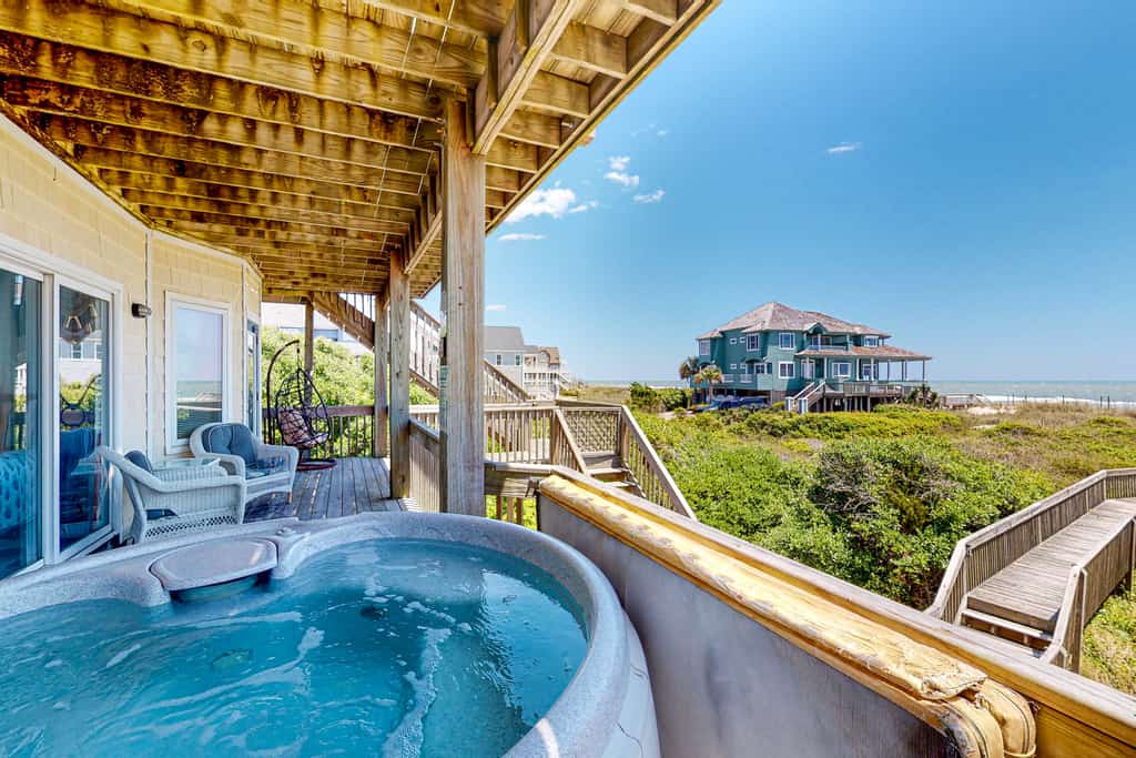 Beachfront home with pool, private hot tub, beach access & lovely views