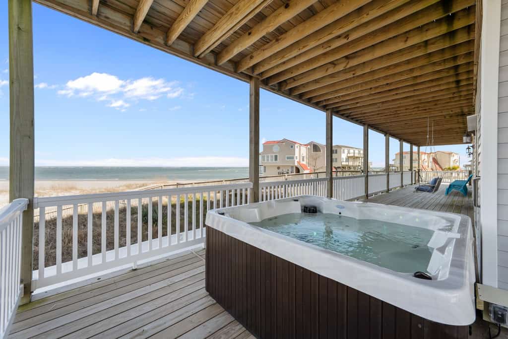 Serene oceanfront home with private pool and hot tub with inlet views and beach