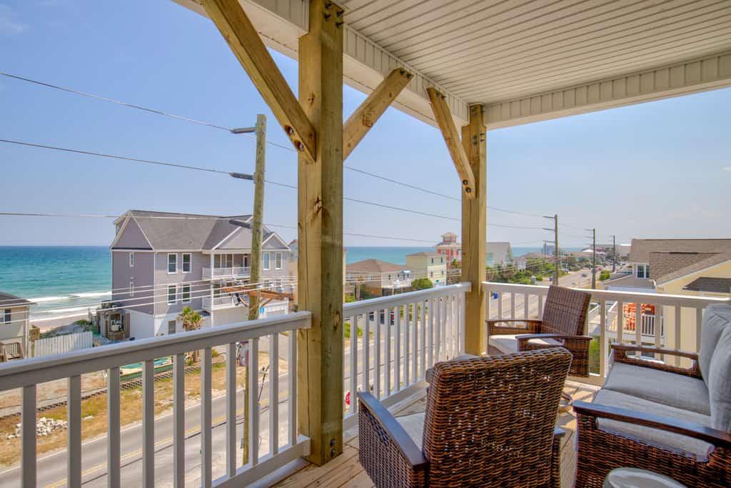 Spacious second-row retreat with ocean views and elevator, only steps from beach access in Surf City