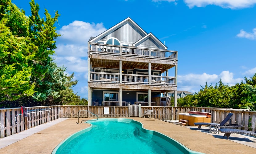 Dog-friendly home with pool, hot tub, ocean & sound views, & central AC