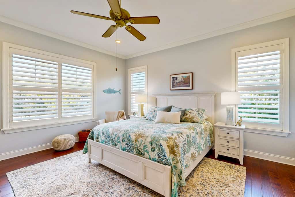 Golf course-view home near beaches with deck, porch, grill, streaming, W/D, & AC