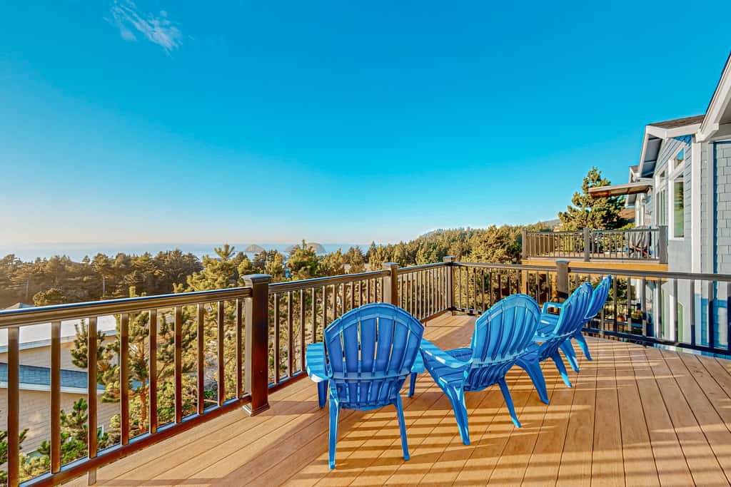 Spectacular ocean view home with fireplace and large decks dog friendly