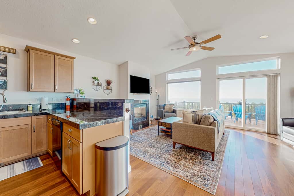 Spectacular ocean view home with fireplace and large decks dog friendly
