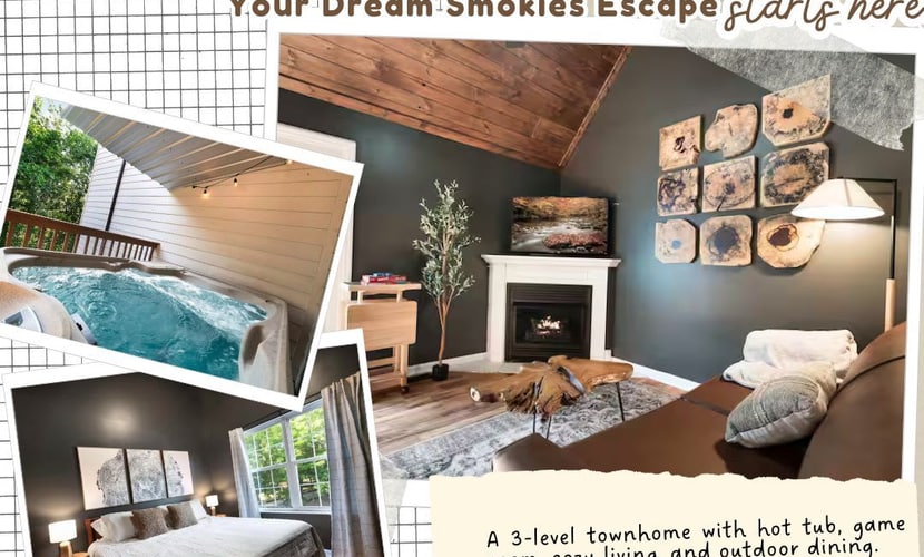 Stay in a renovated 3-bedroom townhome in Pigeon Forge, Tennessee, near Dollywood and the Parkway. Sleeping up to 6 guests, this getaway features a private hot tub, game room with bunk space, fireplace, Smart TV, and fully equipped kitchen. Enjoy convenient access to The Island in Pigeon Forge, Gatlinburg, and Great Smoky Mountains National Park.