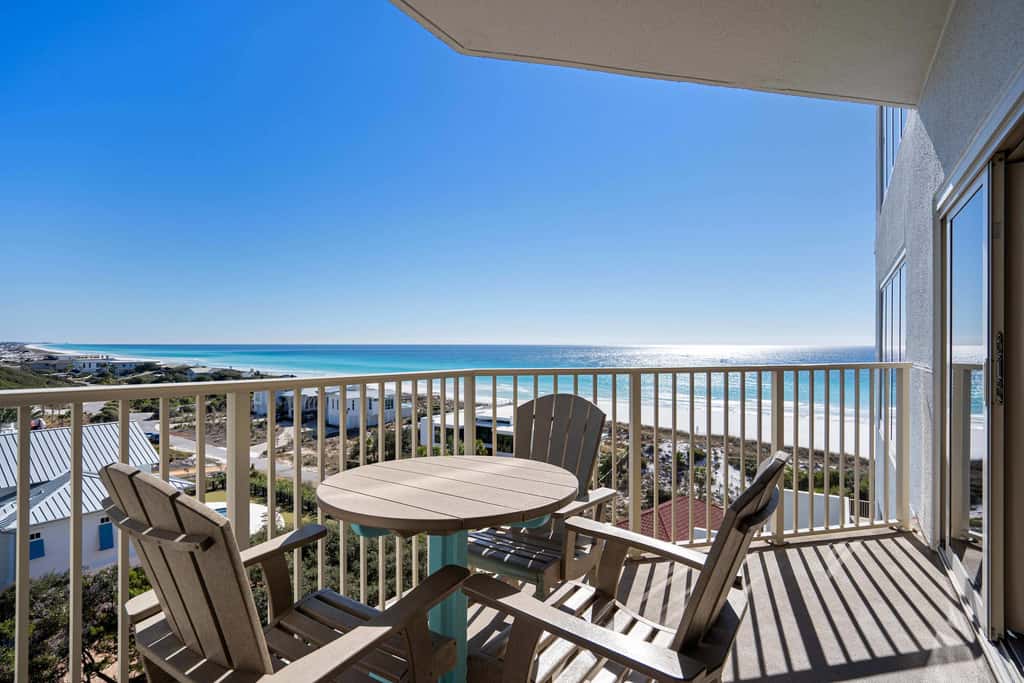 Gulf views from private balconies, beach access