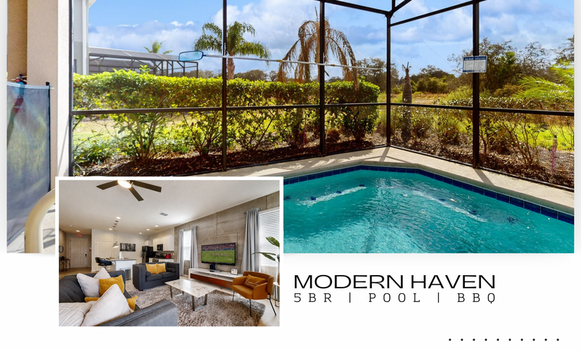 Modern retreat with private pool, lanai, central AC & gas grill