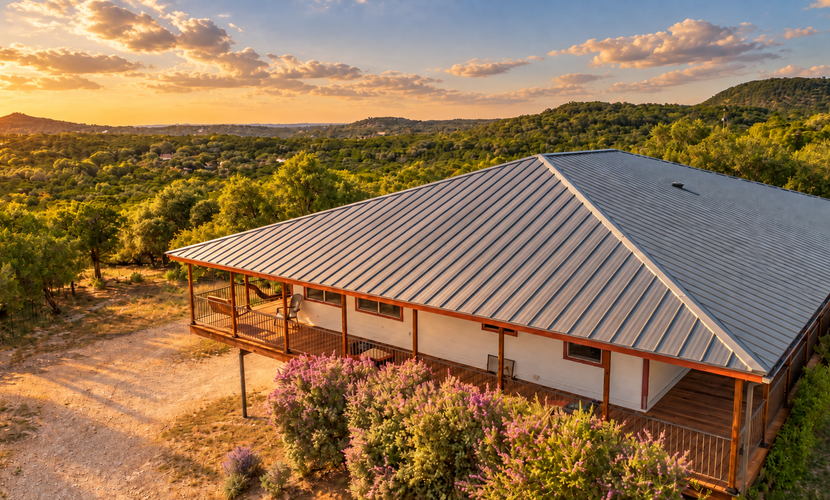 Spacious house with living room, kitchen, balcony and Hill country views