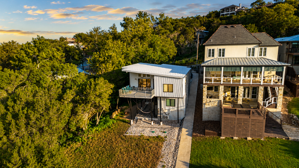 Modern lakefront home with multi levels and gorgeous views
