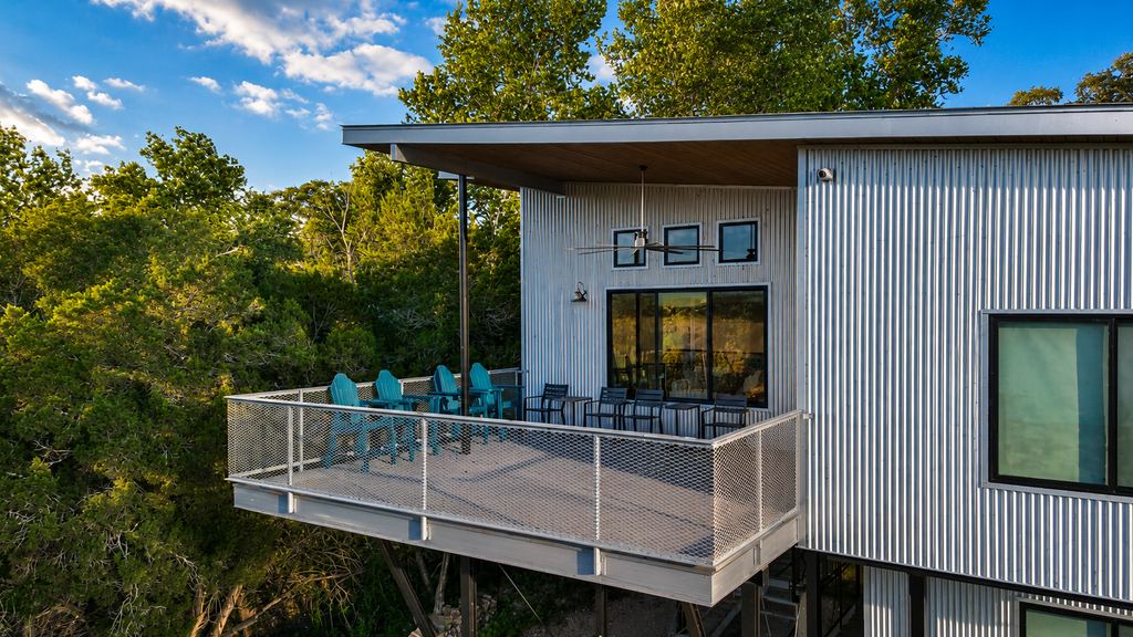 Modern lakefront home with multi levels and gorgeous views