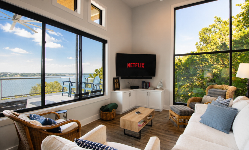 Modern lakefront home with multi levels and gorgeous views
