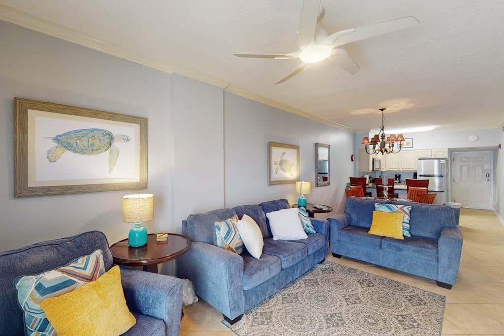 Beach-front condo with pool, hot tub, sauna, washer,dryer & grill