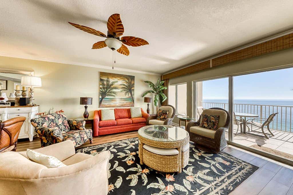Beachfront condo with private balcony & shared pools, gym & sauna