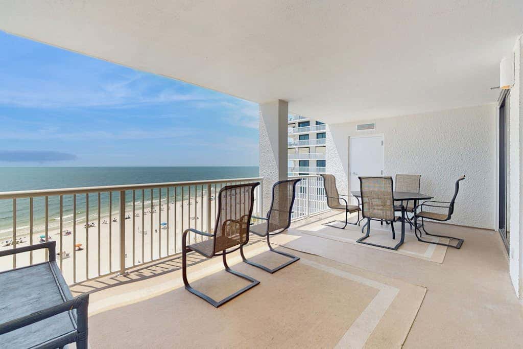 Contemporary Gulf front condo with shared pools, hot tub, fitness center, beach
