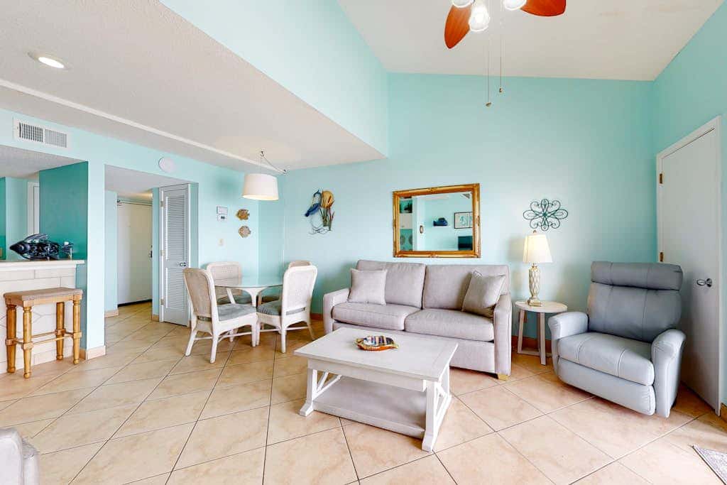 Two-story, Gulf-front condo with a pool, WiFi, washer,dryer, & central AC