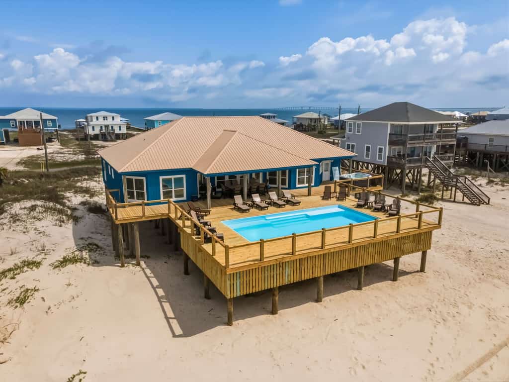 Coastal Gem on the Sand With Large Deck, Ocean Views & Private Pool & Hot Tub