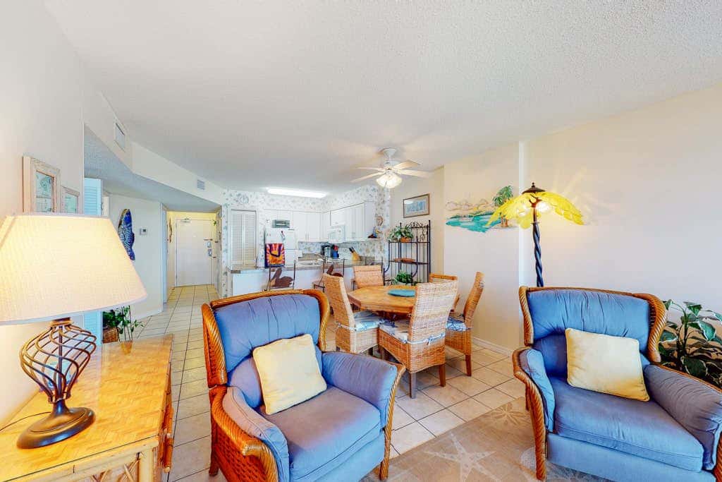 Oceanfront condo with Gulf-view balcony, beach access, pool, WiFi, & central AC
