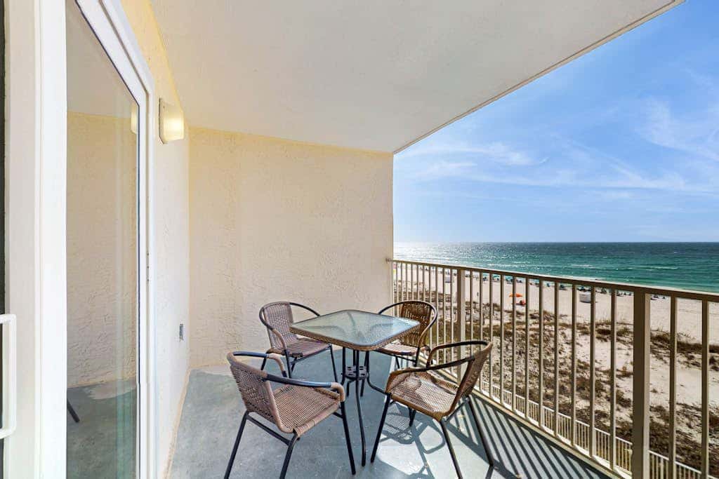 Gulf-front 3rd-floor condo with outdoor pool, central AC, & balcony