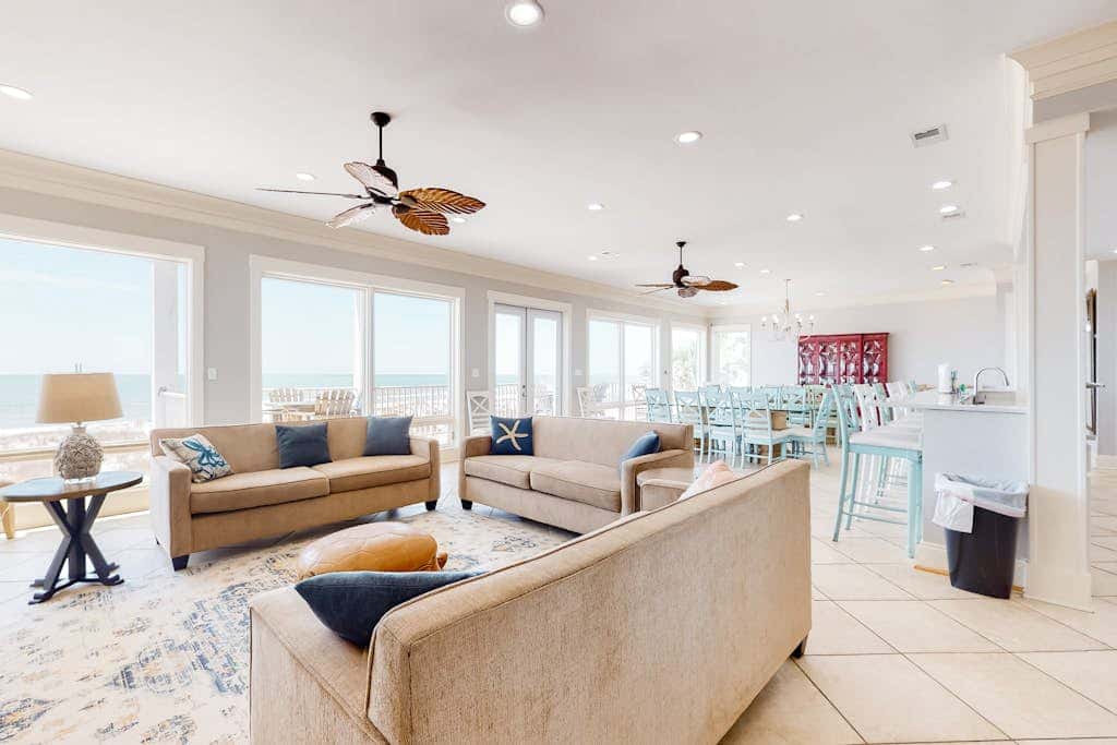 Spacious beachfront wedding-friendly home with multiple decks & shared pool