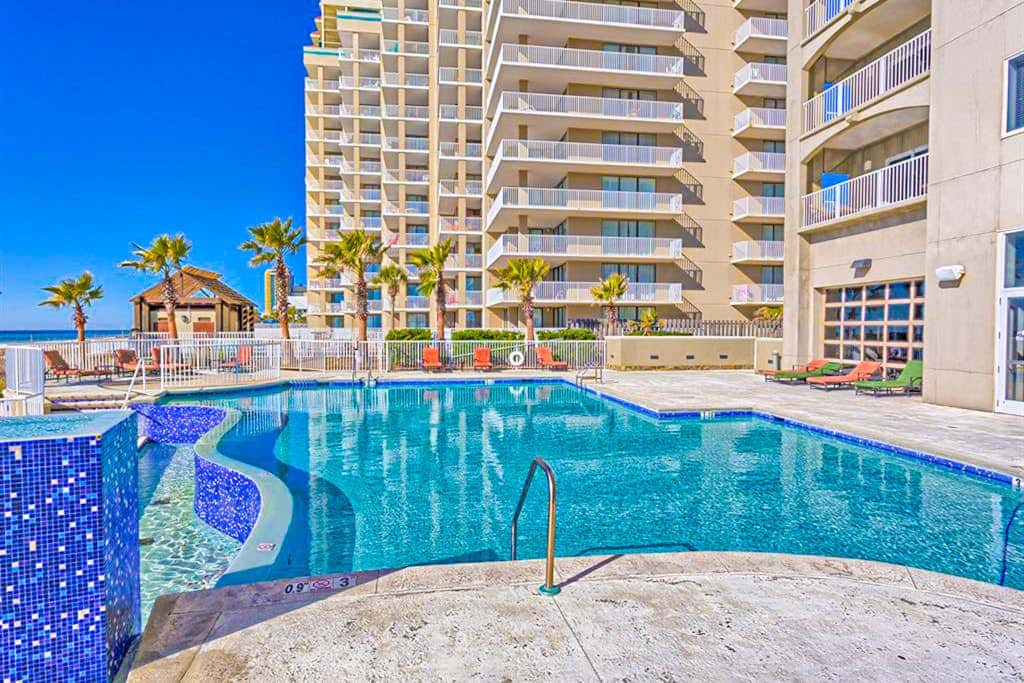 Gulf-front condo with balcony, pool, hot tub, sauna, A/C, & views