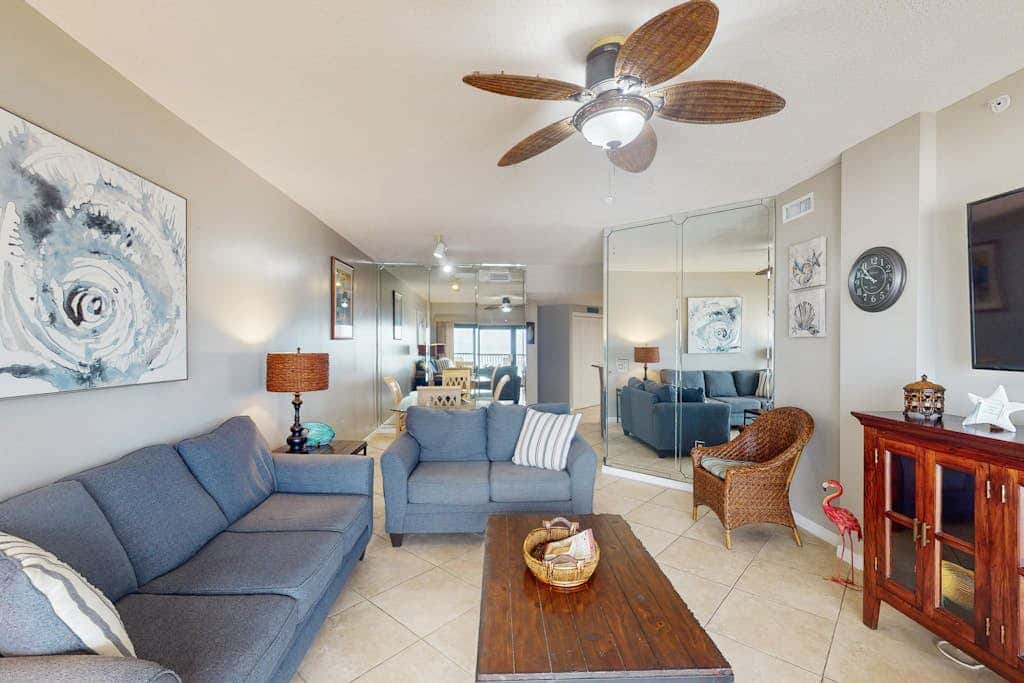 Beachfront condo with shared Gulf front outdoor pool, heated indoor pool, & sauna