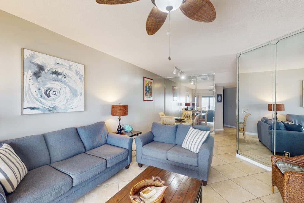 Beachfront condo with shared Gulf front outdoor pool, heated indoor pool, & sauna
