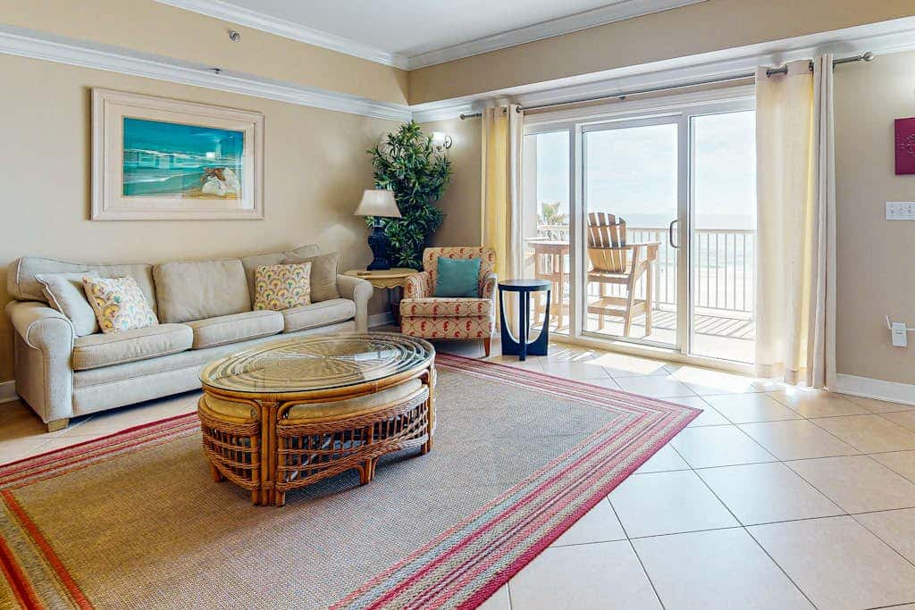 Spacious condo with Gulf-front views & access to pools, hot tub, gym