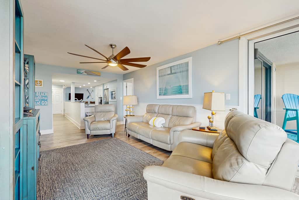 Second-Floor Ocean & Gulf Front Condo w Free WiFi, 2 Balconies, Shared Pool, AC