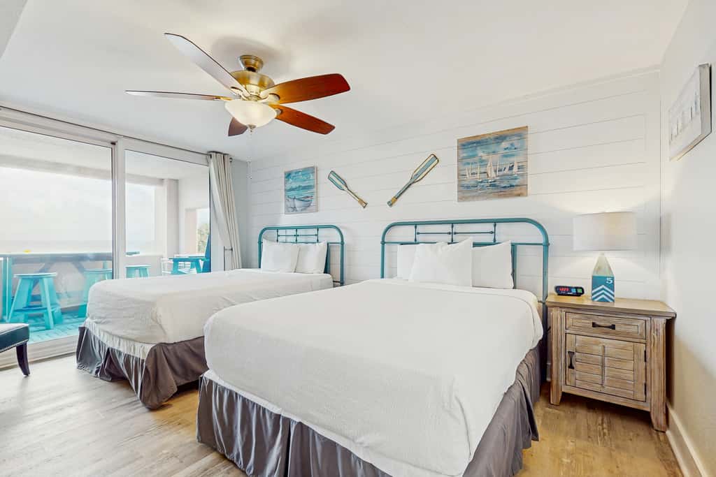 Second-Floor Ocean & Gulf Front Condo w Free WiFi, 2 Balconies, Shared Pool, AC