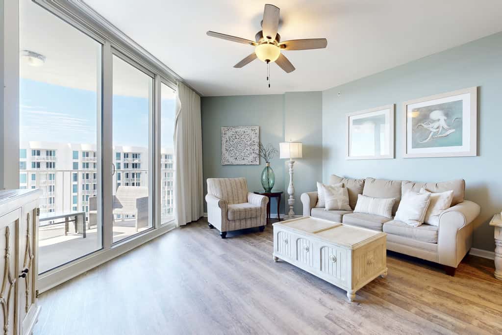 Water-view 11th-floor condo with hot tub, heated pool, tennis, sauna, gym, W/D