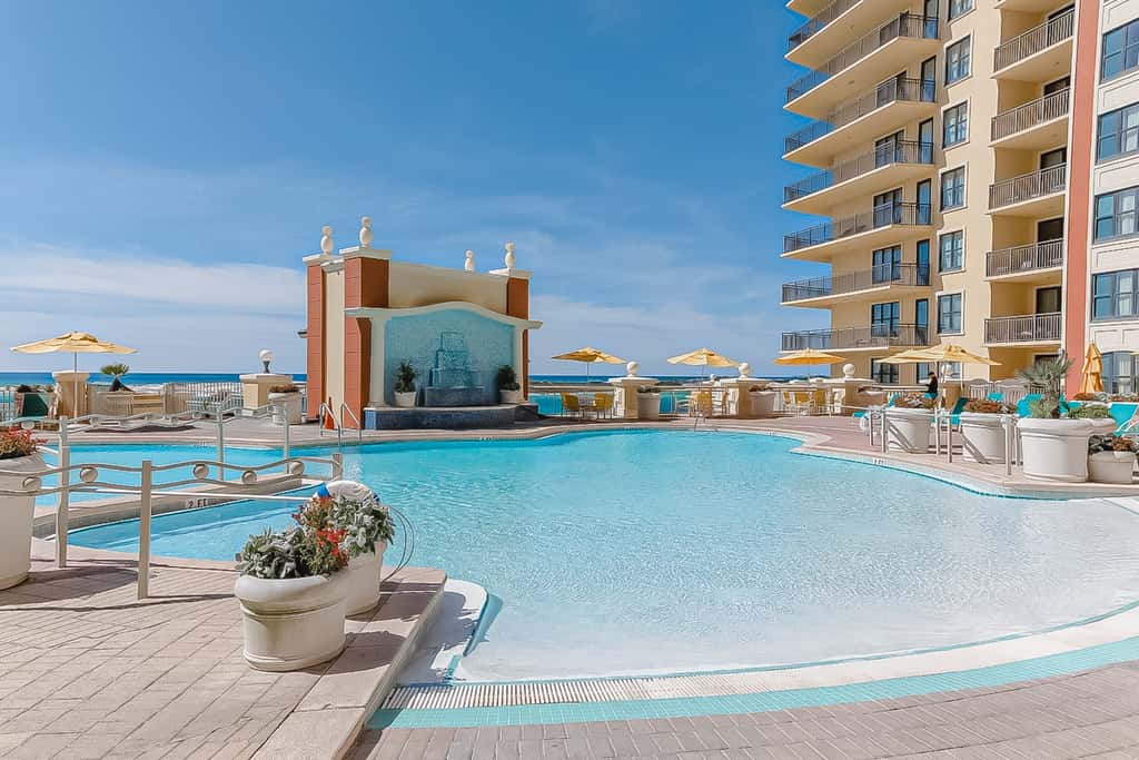 Gulf-front retreat with pools, hot tubs, & gym