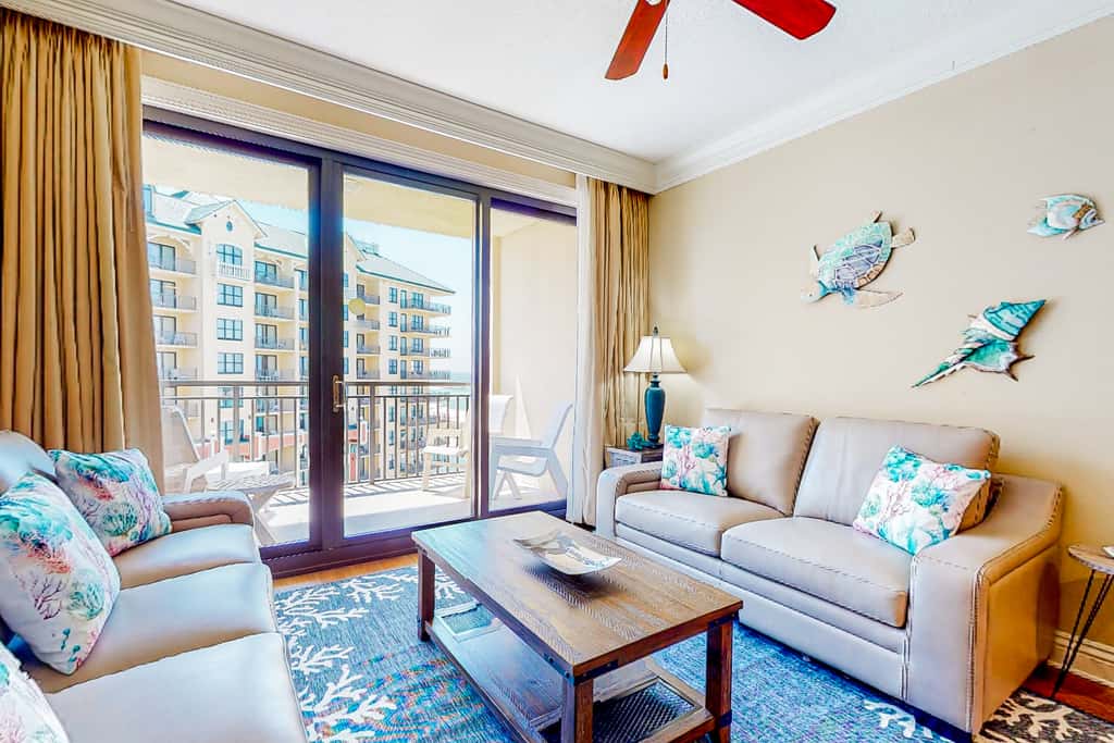 Gulf-view condo with beach access, pool, hot tub, sauna, & private balcony
