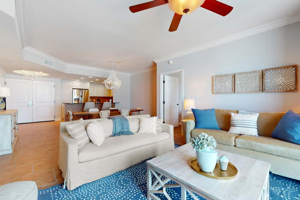 Gulf-view condo with pool, hot tub, beach access, tennis, balcony, AC, & W/D