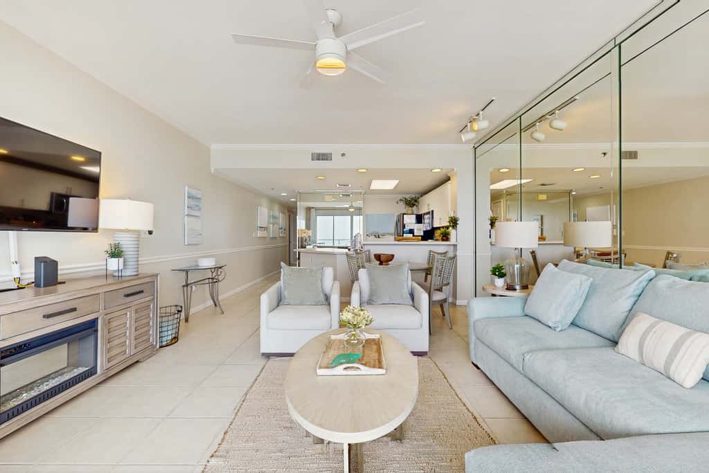 Stunning waterfront home with convenient beach access, pool & gym