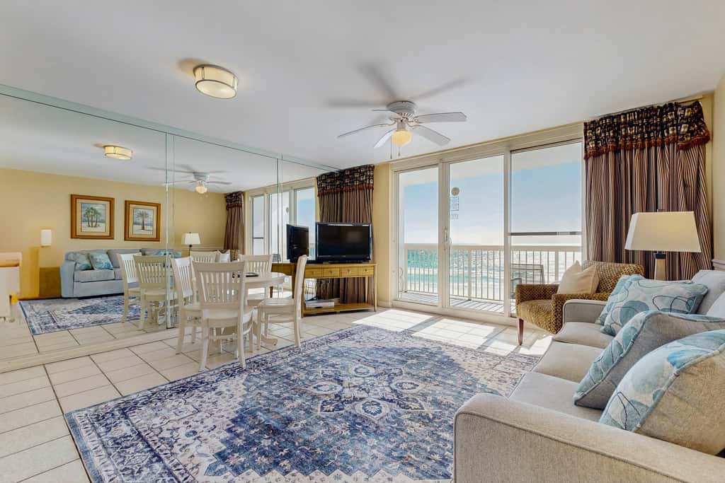 5th-floor condo with patio, pool & ocean views